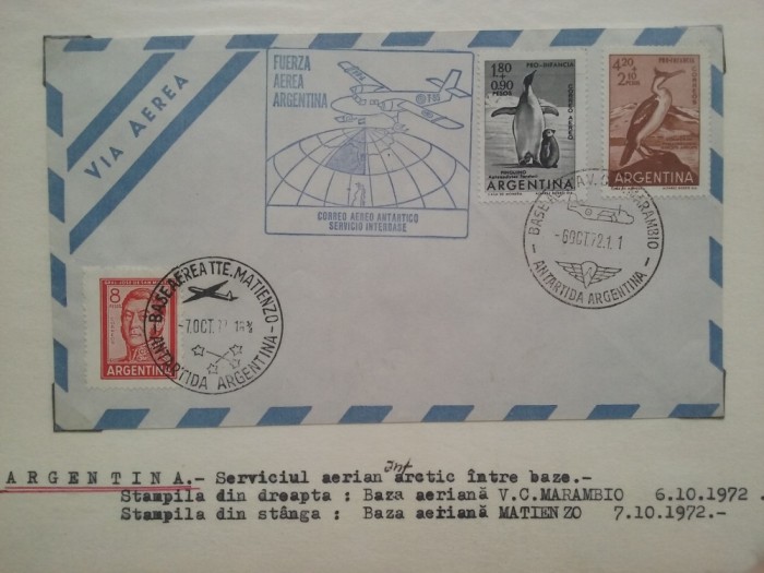 1972-Argentina-Baza V.C. Marambio-Baza Matienzo-Serv. aer. intre baze-Plic circ.