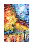 Cumpara ieftin Tablou pictat manual, La plimbare pe aleea cu felinare, stilizat, 60x40cm ulei pe panza in cutit efect 3D