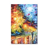 Tablou pictat manual, La plimbare pe aleea cu felinare, stilizat, 60x40cm ulei pe panza in cutit efect 3D