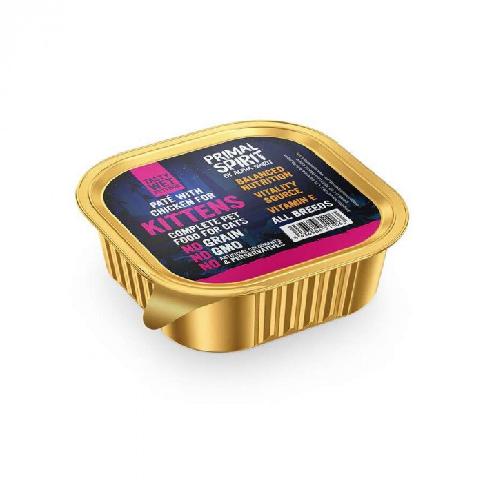 Pate Premium pentru pisica junior Primal Spirit, cu pui, 100g