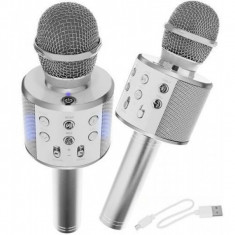 Microfon Karaoke Bluetooth cu Boxa incorporata si USB - Argintiu