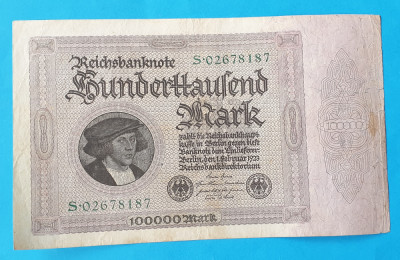 Bancnota veche - Germania 100.000 Mark 1923 - Serie S.02678187 foto