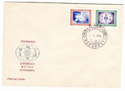 C12 - FDC Romania - Centenarul sistemului metric din Romania - LP635 - 1966 foto