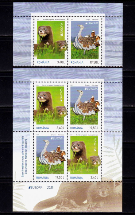 RO 2021 ,LP 2322+a ,&quot;Europa 2021-Specii naționale&quot; serie +colita 864 tip I ,MNH