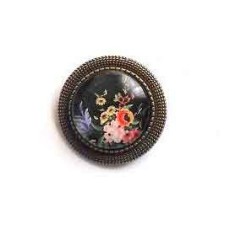 Brosa cu model floral pe fundal negru, brosa de prins in piept 32282