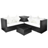 Cumpara ieftin Set mobilier de gradina cu perne, 4 piese, negru, poliratan