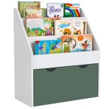 AIYAPLAY Bibliotecă pentru copii, depozitare multiplă cu 3 nivele de rafturi și un sertar, 62,5L x 30l x 70H cm, verde | Aosom Romania