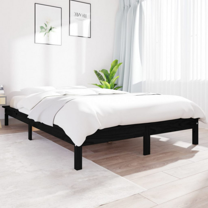 Cadru de pat, negru, 120x190 cm, mic, dublu, lemn masiv de pin GartenMobel Dekor