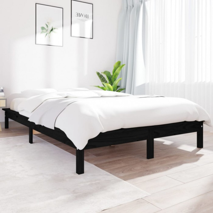 vidaXL Cadru de pat King Size 5FT, negru, 150x200cm, lemn masiv de pin