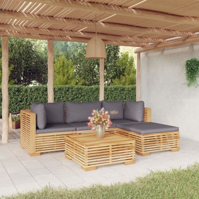 vidaXL Set mobilier grădină cu perne, 5 piese, lemn masiv de tec 3100914 foto