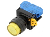 Comutator acţionat prin apăsare galben 22mm