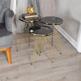 Cumpara ieftin Mese laterale Wakmi set 3 piese marmură neagră melamină-metal negru