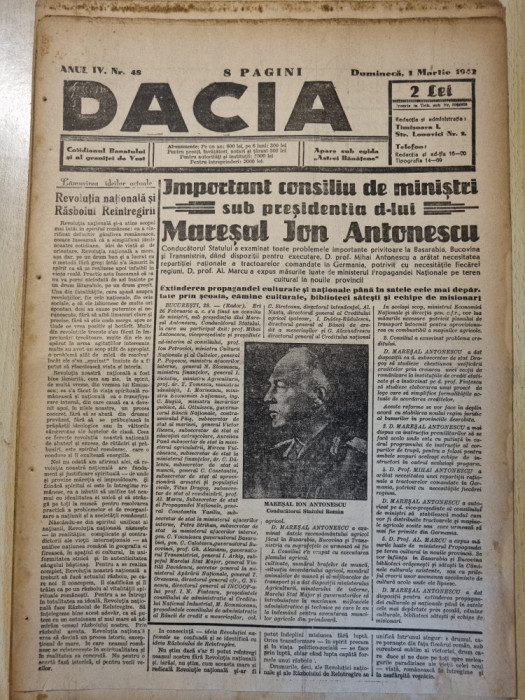 Dacia 1 martie 1942-consiliul de ministri,presedinte antonescu,baile herculane