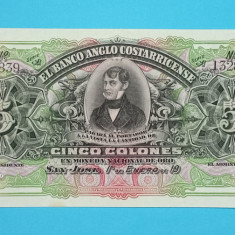 Costa Rica 5 Colones 1903-1919 "Banco Anglo Costarricense" aUNC seria A 132839