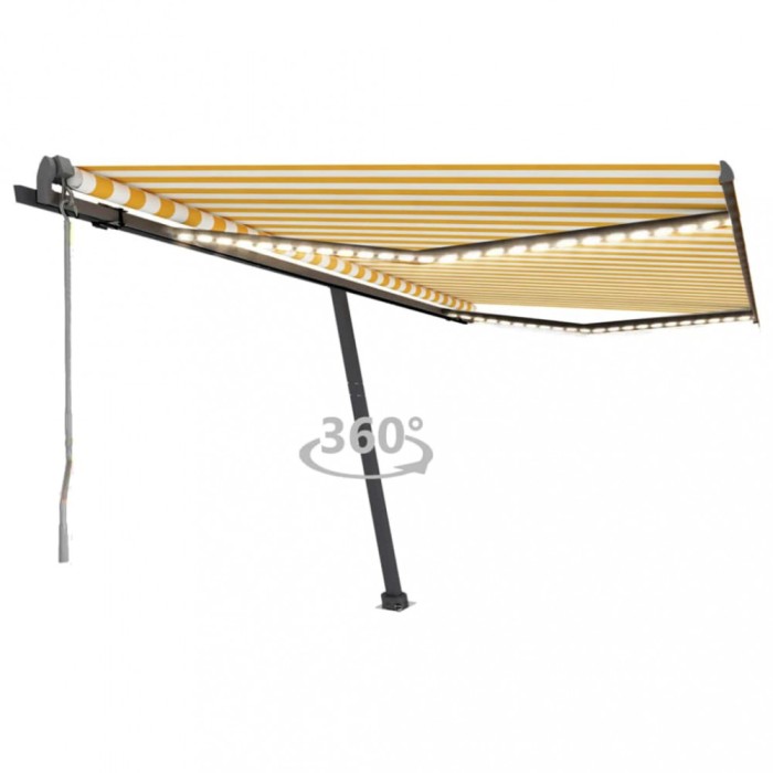 vidaXL Copertină automată cu senzor v&acirc;nt&amp;LED, galben&amp;alb, 450x300 cm