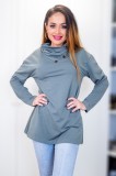 Cumpara ieftin Bluza Dama Lunga Gunblack cu Guler Inalt si Nasturi Decorativi, Marimi L, M, Material: 65% Poliester, 30% Bumbac, 5% Spandex