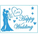 Sticker Autocolant, Tematica Nunta, Model Scris Happy Wedding, 21x29 cm, Albastru