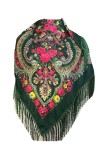 Esarfa tip sal cu flori, Dacali, verde, 107 x107 cm, Marime universala