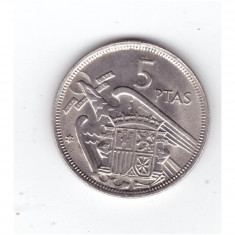 Moneda Spania 5 pesetas 1957 (1968), stare foarte buna, curata