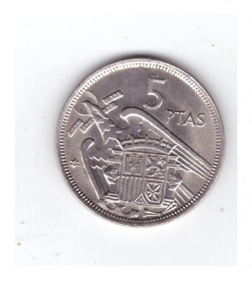 Moneda Spania 5 pesetas 1957 (1968), stare foarte buna, curata foto