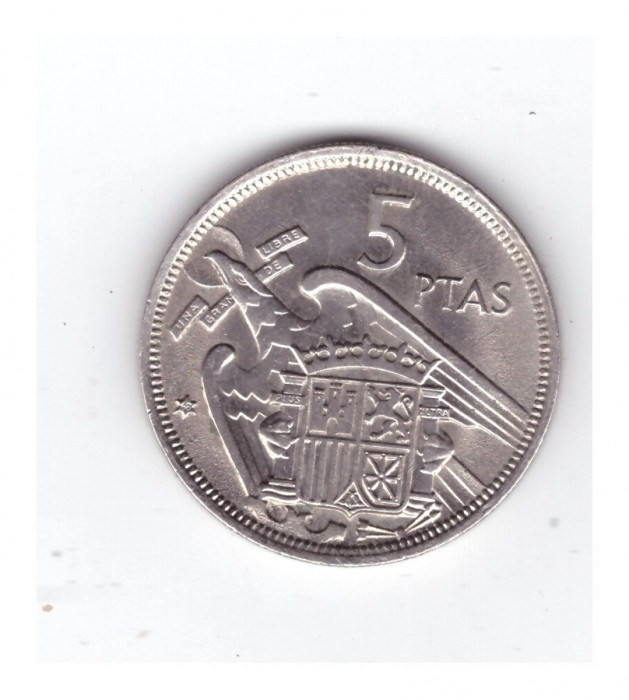 Moneda Spania 5 pesetas 1957 (1968), stare foarte buna, curata
