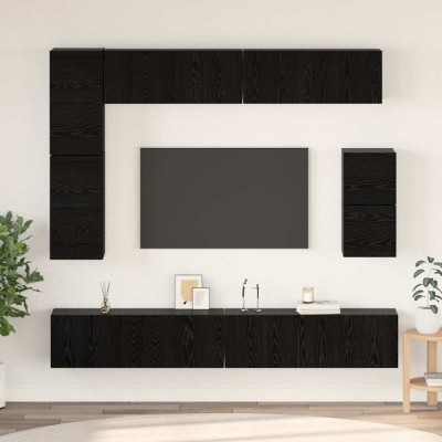 Set comodă TV Pe perete 8 pcs Stejar Negru Lemn compozit foto