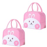 Cumpara ieftin Set 2 genti termoizolante roz 22 x 18 x 13 cm, model iepuras, genti pentru pranz cu manere si fermoar, pentru alimente, scoala, gradinita si calatorii
