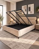 Pat Arena 180x200 cm Lada de Depozitare Tapitat Catifea Bej Somiera Inclusa (cod ML2603-01)