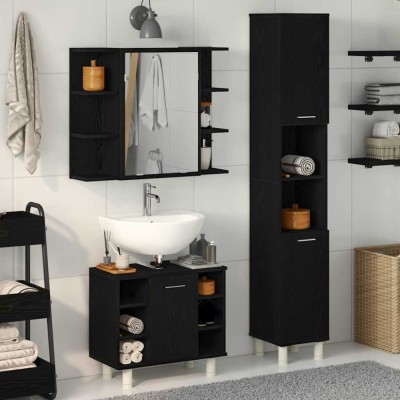 vidaXL Set de mobilier pentru baie 3 pcs Negru 30 x 30 x 179.5 cm 3333049 foto