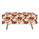 Față de masă decorativă Crăciun ecru cu flori, 180x140cm, material PEVA, CMCLASS