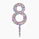 Decoratiune Topper pentru Tort, Cyrax, din Acrilic cu Fulgi de Sclipici, Model Cifra 8, Inaltime 18.5 cm, Transparent Multicolor&nbsp;