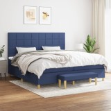 VidaXL Pat box spring cu saltea, albastru, 200x200 cm, textil