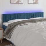 VidaXL Tăblie de pat cu LED, albastru &icirc;nchis, 200x5x78/88 cm, catifea