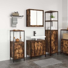 vidaXL Set de mobilier pentru baie 3 piese din stejar fumuriu - Lemn prelucrat