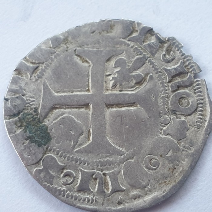 Franța 1/2 guenar alb ND (1388-42) argint Carol Vl Nebunul RaR