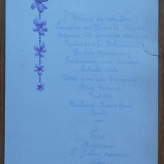 Meniu romanesc embosat , scris de mana , 19 ianuarie 1908