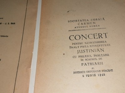 PROGRAM -ATENEUL ROMAN- CONCERT RELIGIOS -25 APR 1948-CONCERT PT PS IUSTINIAN foto