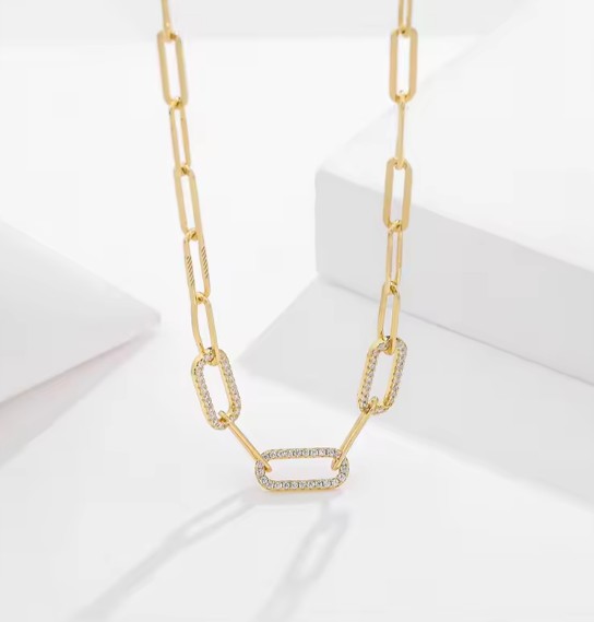 Lantisor cu Zale din Argint 925 si cristale, Aur Galben 18K - ALCA Fine Jewelry