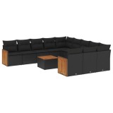Cumpara ieftin Set canapele de gradina, 12 piese, cu perne, negru, poliratan