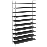 Raft pantofi 10 etajere, Metal si material textil netesut Negru