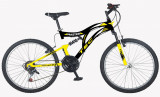 Bicicleta MTB Tec Master full suspensie, culoare negru/galben, roata 24&quot;, cadru PB Cod:222419000309