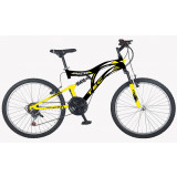 Bicicleta MTB Tec Master full suspensie, culoare negru/galben, roata 24&quot;, cadru PB Cod:222419000309