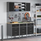 vidaXL Set banc de lucru, 7 piese, negru, oțel