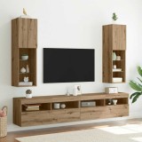 VidaXL Comode TV cu lumini LED 2 buc. stejar artizanal 30,5x30x102 cm