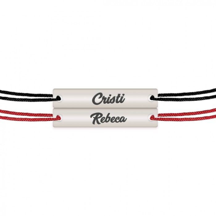 Chris - Set bratari snur personalizate din argint tablite cu nume