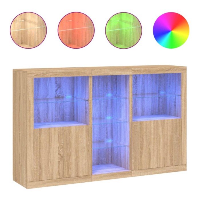 Servanta cu lumini LED, stejar sonoma, 162x37x100 cm