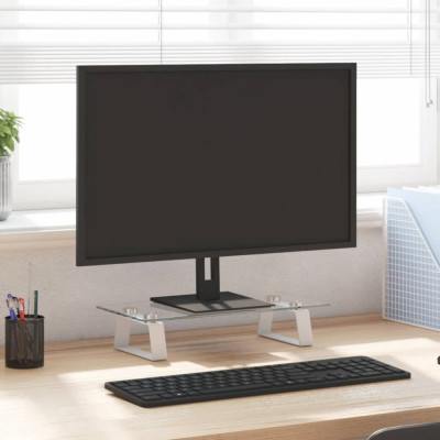 vidaXL Suport de monitor, alb, 40x20x8 cm, sticlă securizată și metal foto