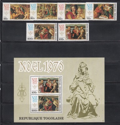 Togo 1976 - Crăciun - Picturi, Serie + Pa + Colita, SET COMPLET, MNH foto