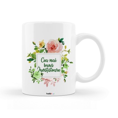 Cana alba personalizata &amp;quot;Cea mai buna Invatatoare&amp;quot;, INOVATIX&amp;reg;. 330 ml foto