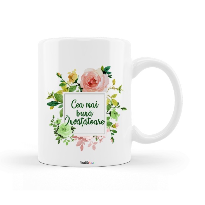 Cana alba personalizata &quot;Cea mai buna Invatatoare&quot;, INOVATIX&reg;. 330 ml